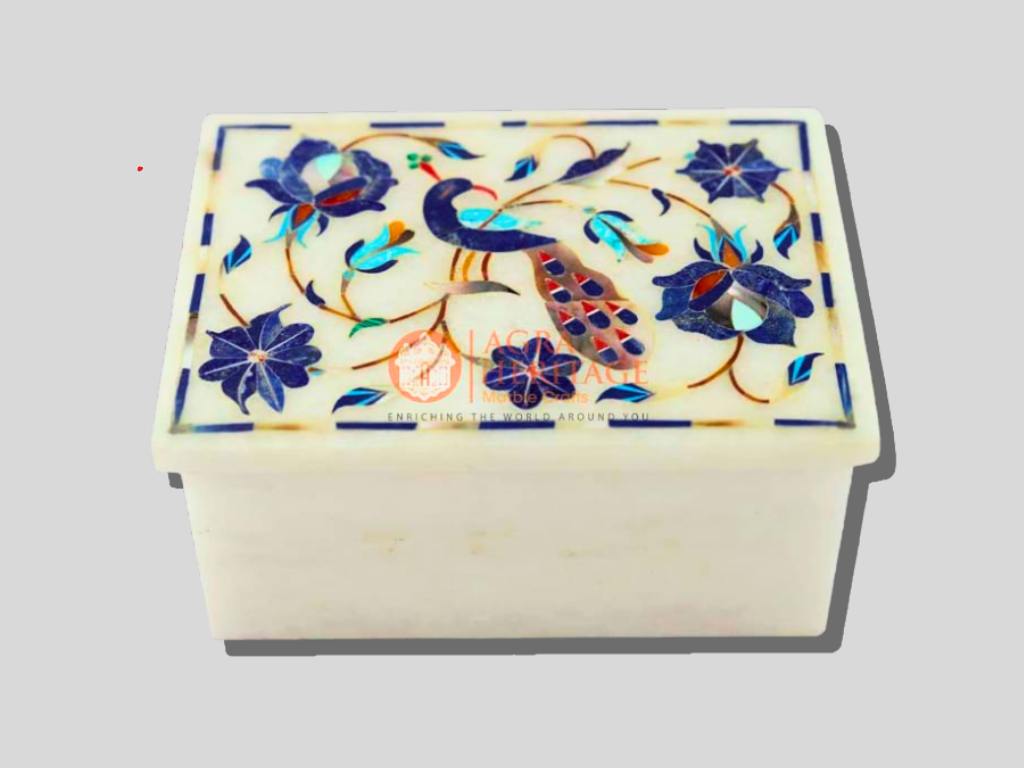 Marble Peacock Design Multi Floral Keepsake Box